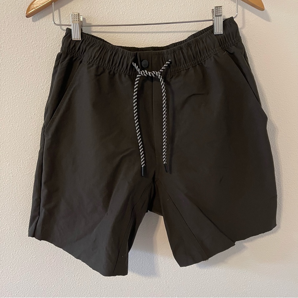Bearded Goat Stretch Nylon High Rise Bermuda Shorts Charcoal Gray Drawstring-S